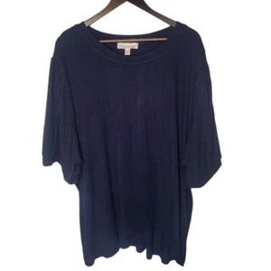 Top Philosophy para mujer Plus 3X azul marino acanalado manga abullonada oficina trabajo básico - Imagen 1 de 10