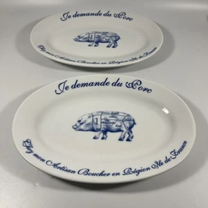 Williams Sonoma French Je Demande du Porc Serving Platter Plate Set Of 2 - Picture 1 of 5