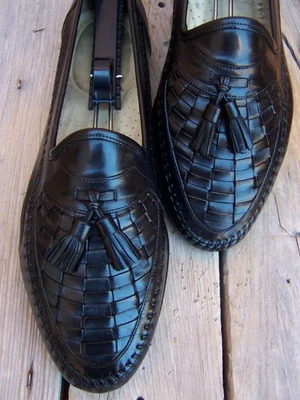 Zapatos de vestir informales SANTONI para hombre de cuero negro con borla italiana talla 11D Foto 1 de 4