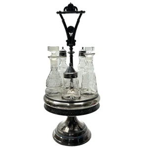 Antique Victorian Reed & Barton Silverplate Caddy Etched Glass Castor Cruet Set - Picture 1 of 16