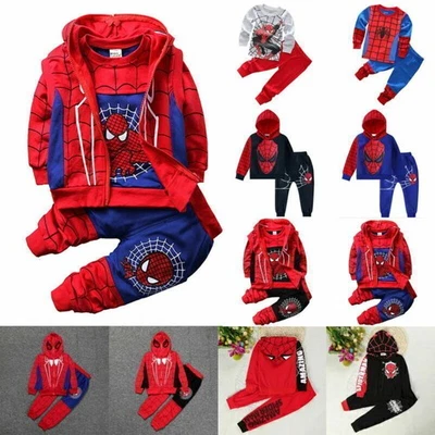 MARKENLOS Jungen Spiderman Kostüm 2-Teiliges Hoodies Jacke Hose Schlafanzug Pyjama Kinder