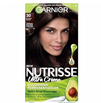 Crema nutritiva para color de cabello Garnier Nutrisse. Tinte permanente. 30 marrón oscuro Foto 1 de 4