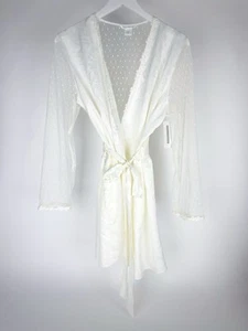 NWT Flora Nikrooz Showstopper Ivory Satin Lace Robe Women's Sz M - Picture 1 of 14