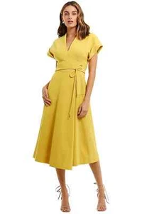 REBECCA VALLANCE Baci Flare Midi Yellow Workwear Size 8 AU RRP 699 WITH DEFECTS - Picture 1 of 8