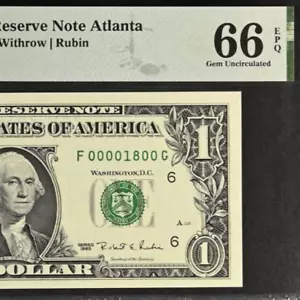 1995 1 $ Federal Reserve Schein PMG 66EPQ - Geburtstag niedrige Seriennummer 00001800 - Bild 1 von 3