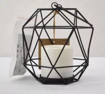 Cesta Paradise con linterna de vela sin llama tejido de cobre negro 6,69" x 7,09" Foto 1 de 4