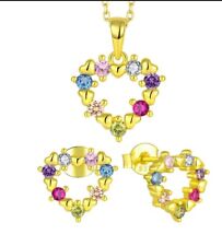 18k Gold Plated 925 Sterling Silver Jewelry Set colorful gemstone heart hypoalle