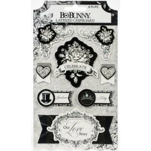 Bo Bunny Tuxedos & Tiaras Adhesive Layered Chipboard 8/Pkg - Picture 1 of 1