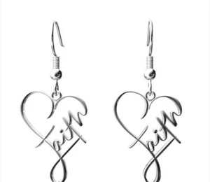 Süße Edelstahl Glaube Herz Anhänger Ohrringe Elegant Buchstaben Ohrringe Silber - Bild 1 von 5