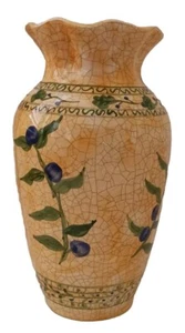 Bouquet Vase Yellow Gold Crackle Glazed Ceramic Ruffled Top Olives 10" Good - Picture 1 of 9