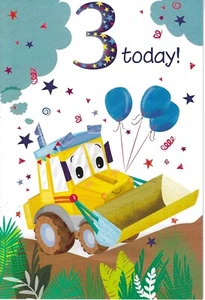 AGE THREE 3RD BOY BIRTHDAY GREETING CARD 7"X5" DIGGER - Picture 1 of 2