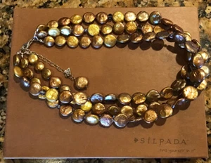 SILPADA - N1717- 16”+2” Bronze Coin Pearl Sterling Silver Necklace - New In Box - Picture 1 of 3