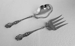 Sterling WALLACE Large Salad Serving Set VIOLET 1904 ~ Lovely! All Silver - Picture 1 of 7