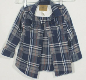 OshKosh Vintage Kinder blau kariert Flanell Hemd Logo Patch Button Down Baumwolle Gr. 5 - Bild 1 von 10