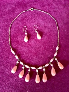 Vintage agate necklace and drop earring set - Picture 1 of 5