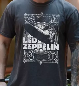 T-shirt album di debutto Led Zeppelin 1969 su vintage nero comfort colori 1717 - Foto 1 di 6