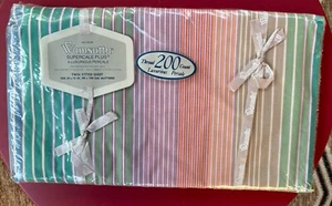 Vintage 1980s Wamsutta Prism Twin Fitted Sheet Striped Rainbow NEW Sealed - Picture 1 of 4