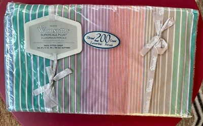 Vintage 1980s Wamsutta Prism Twin Fitted Sheet Striped Rainbow NEW Sealed - Image 1 of 4