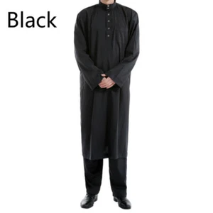 Men Muslim Robe Pants Saudi Style Islamic Kaftan Arab Clothing Dishdasha Long - Picture 1 of 16