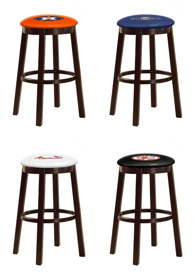 MLB Bar Stool 24" or 28" Espresso Wood w/Colored Vinyl Baseball Team Logo Swivel - Image 1 of 1