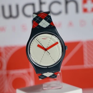 Neu limitierte Schweizer Swatch SOCQUETTE GN255 34MM Argyle Muster rot & blau - Bild 1 von 10
