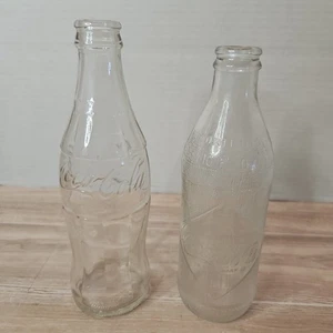 Vintage Coca-Cola Clear Glass 10 Oz Bottles- 2 Bottles One Embossed & One Diamnd - Picture 1 of 16