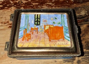 Vtg Kelvin Chen Cobalt Enameled Box W/ Vincent Van Gogh Bedroom Scene - Picture 1 of 6