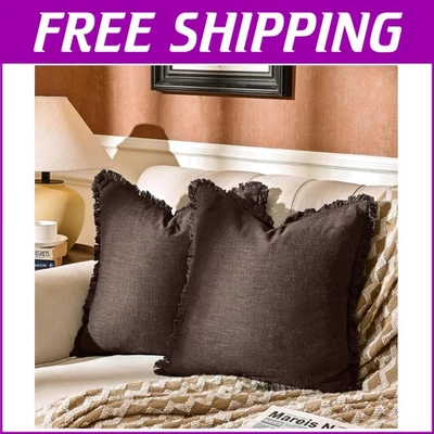 Elegant 20x20-Inch Linen Pillowcases Set with Fringed Tassels – Machine Washable - Image 1 of 4