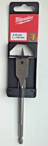 Milwaukee Flat Wood Drill Bit 20mm x 160mm Hard, Soft Wood, Chipboard - New - Picture 1 of 4
