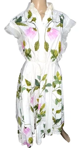 Giambattista Valli 2023 Floral Ruffle Midi Cocktail Shirt Dress US 0 2 / IT 38 - Picture 1 of 6