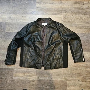 Ava Viv Jacke schwarz Kunstleder Moto durchgehender Reißverschluss Damen 3X - Bild 1 von 4