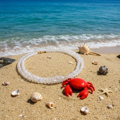 Collar Cangrejo Zara Cristal Cuentas Blanco Rojo Kitsch Dorado Boho Animal Náutico Foto 1 de 4