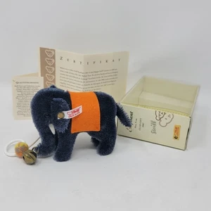 Steiff 2007 Club Gift Miniature Blue Mohair Elephant With Bell 9cm - Picture 1 of 16