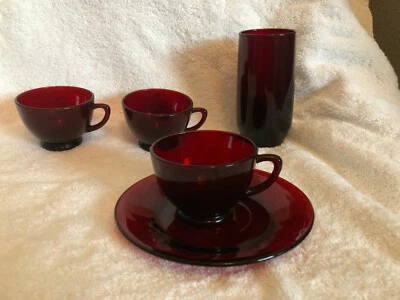 Vintage Ruby Red Depression Glass Lot Cups Saucer - Image 1 of 2