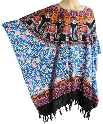Femmes Bleu Éléphants Caftan Poncho Tunique Haut Plage Pour Grand Taille Neuf - Photo 1/4