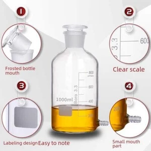 Reagent Bottles 125ml-5000ml Borosilicate Laboratory Glass with Side Nozzle - Picture 1 of 6