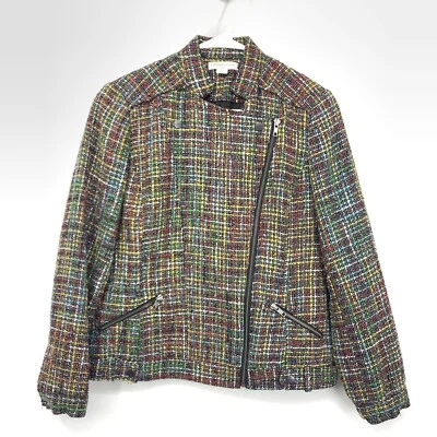 Coldwater Creek Women 8 Medium Blazer Career Jacket Shaped Side Zip Black Tweed  - Image 1 of 4