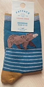 Brandneu mit Etikett neue Fat Face Kindersocken - Bär - blau mit weißen Streifen - UK Kind 9-12 - Bild 1 von 5