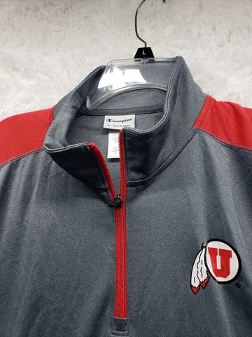 UTAH UTES Mens Gray 1/4 Zip Pullover Thermal Wind Jacket XL Champion NEW Cover