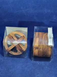 Pair Of Wooden Puzzles, RADIUS Brain Teaser & GLOBAL Wooden Puzzle ~ Thailand - Picture 1 of 6