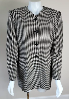 Chaqueta Blazer Escada Margaretha Ley Negra Marfil Lana Bld Diamante Cuadros 40/US 10 Foto 1 de 4