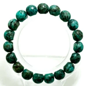 Green Jasper 10mm Faceted Round Gemstone Beads Stretch Elastic Bracelet PGB171 - Picture 1 of 3