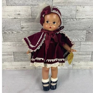 Vintage Repro Patsy bambola rosso bordeaux Natale velluto vestito natalizio 94620 supporto - Foto 1 di 12