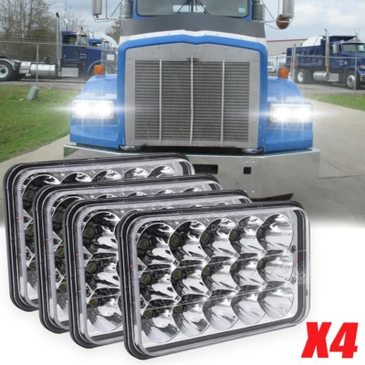 4PCS 4x6" LED Headlights Hi/Lo Beam For Kenworth T800 W900 1987-16 Peterbilt 357 - Image 1 of 4