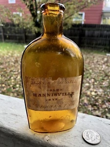 skinner & russel Rare whiskey elmira ny Yello/Amber 1/2 Pint Flask - Picture 1 of 6