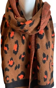 True Love Orange Brown Animal Print Winter Rectangle Scarf Wrap 19" x 90" New - Bild 1 von 7
