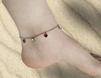 Cavigliera bracciale catenina argento acciaio strass moda donna uomo estate - Immagine 1 di 4