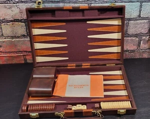 Vintage LARGE SIZE Backgammon Board Game Leather Case. 15"x 10" Complete Pieces - Picture 1 of 4