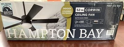 Hampton Bay 52" Corwin Indoor/Outdoor Matte Black LED Ceiling Fan with Light Kit - Image 1 of 2