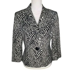 Kasper Jacket Womens Suit Blazer Size 6 Small Black White Print Old Money Preppy - Picture 1 of 12